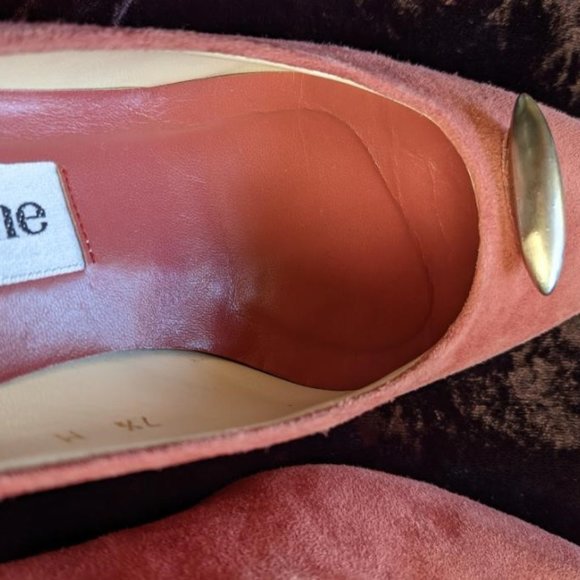 Vintage 1980s Designer Evan-Picone Suede 2-1/4" Heels Pumps, Pewter Accent 7.5 - Picture 11 of 16